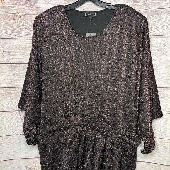 Eloquii Dress Dolman Sleeves Tulip Hem Lurex Metallic Sparkly Black New Size 24 - Picture 5 of 15